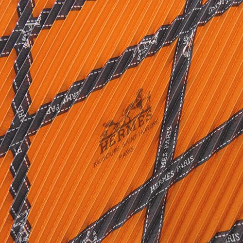 中古 レア商品 エルメス スカーフ HERMES シルク プリーツスカーフ ボルデュック リボン柄 オレンジ レディース JJS02373