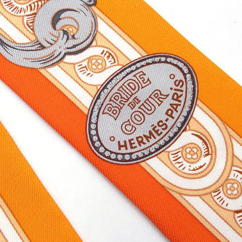 エルメス スカーフ HERMES シルク ツイリー BRIDE DE COUR 法廷の勒 オレンジ レディース JJS03767