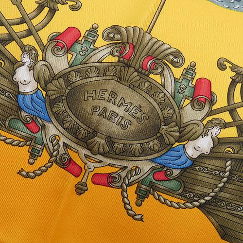 極美品 エルメス スカーフ HERMES カレ90 シルク VOILES DE LUMIERE 光の帆船 黄色 イエロー レディース OJ10082