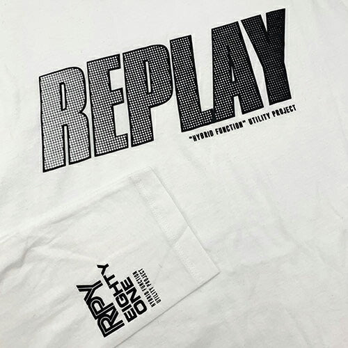 リプレイ Tシャツ M3492 REPLAY メンズ 長袖 丸首 ロゴ RPY EIGHTY ONE プリント ロングスリーブ ホワイト Lサイズ  05014 アウトレット 新品