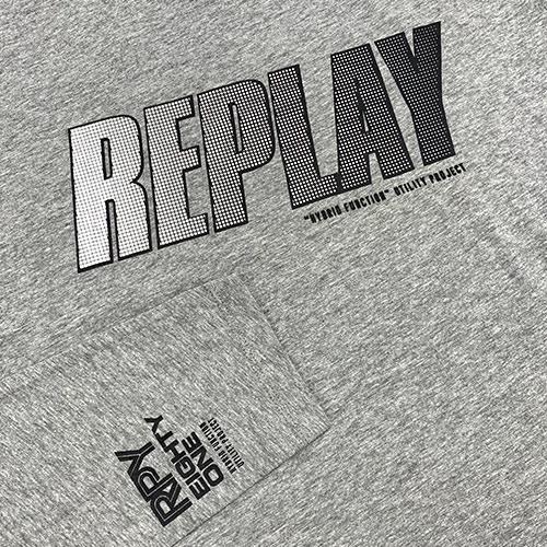 リプレイ Tシャツ M3492 REPLAY メンズ 長袖 丸首 ロゴ RPY EIGHTY ONE プリント ロングスリーブ グレー M.L サイズ  05015 アウトレット 新品