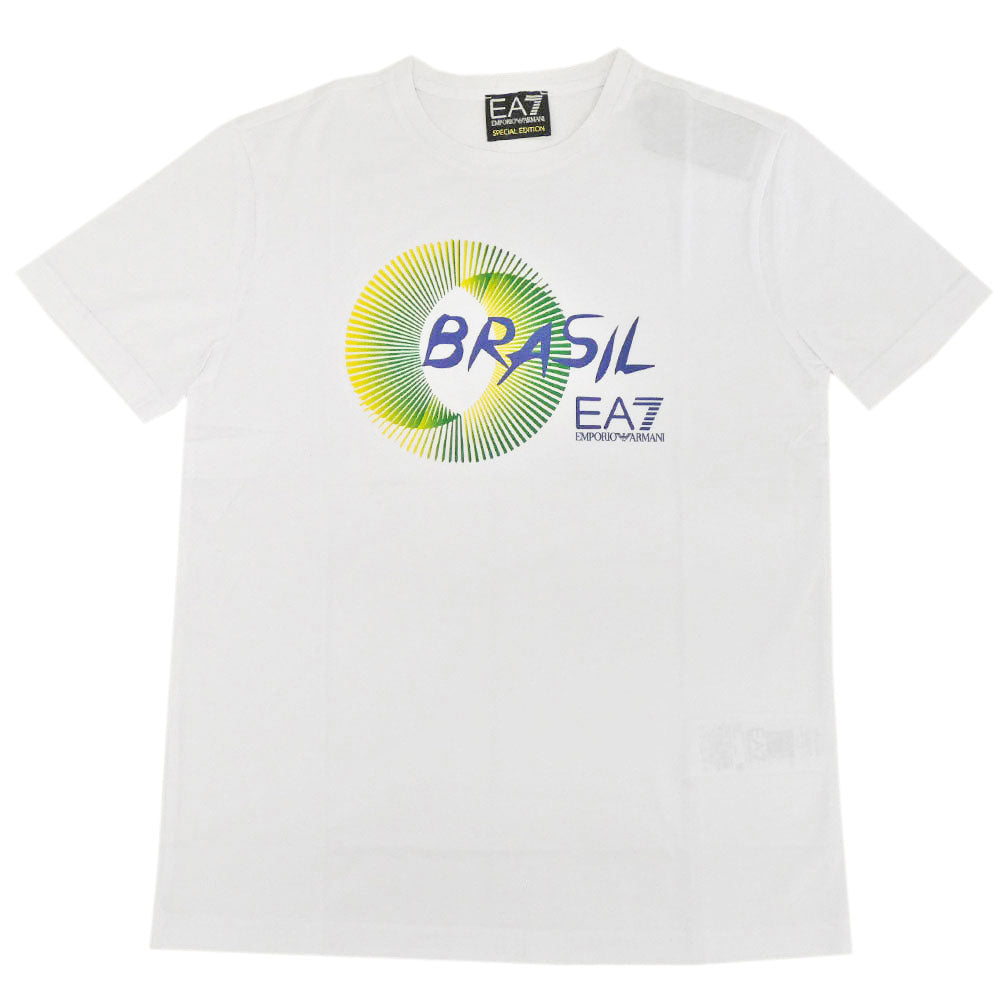 アルマーニ Tシャツ メンズ エンポリオ アルマーニ 丸首 半袖 EA7 BRASIL プリント ホワイト Mサイズ 04510 新品