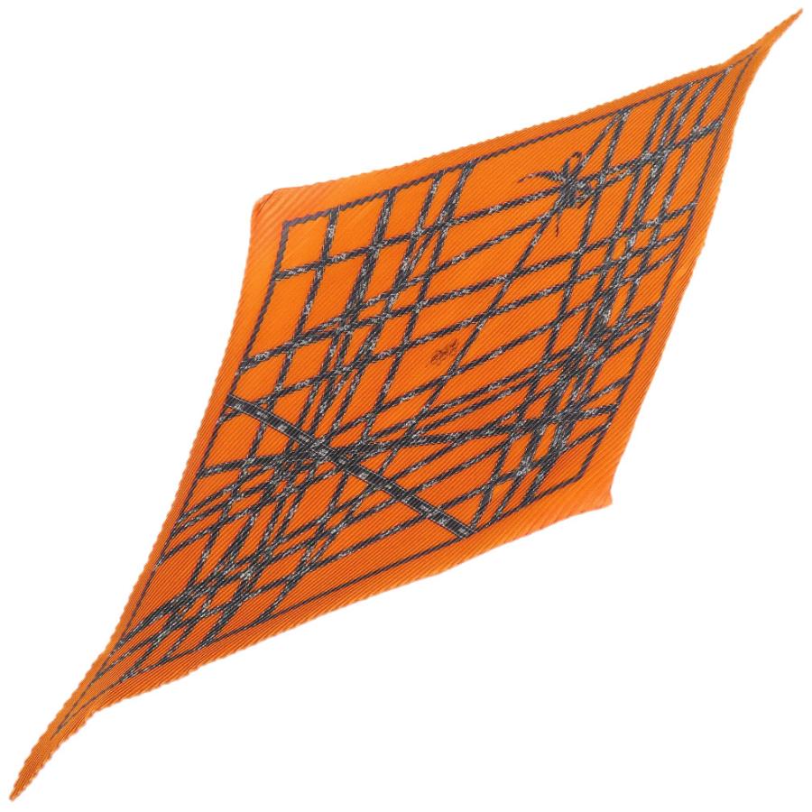 A状態レア商品 エルメス スカーフ HERMES シルク プリーツスカーフ ボルデュック リボン柄 オレンジ レディース JJS02373