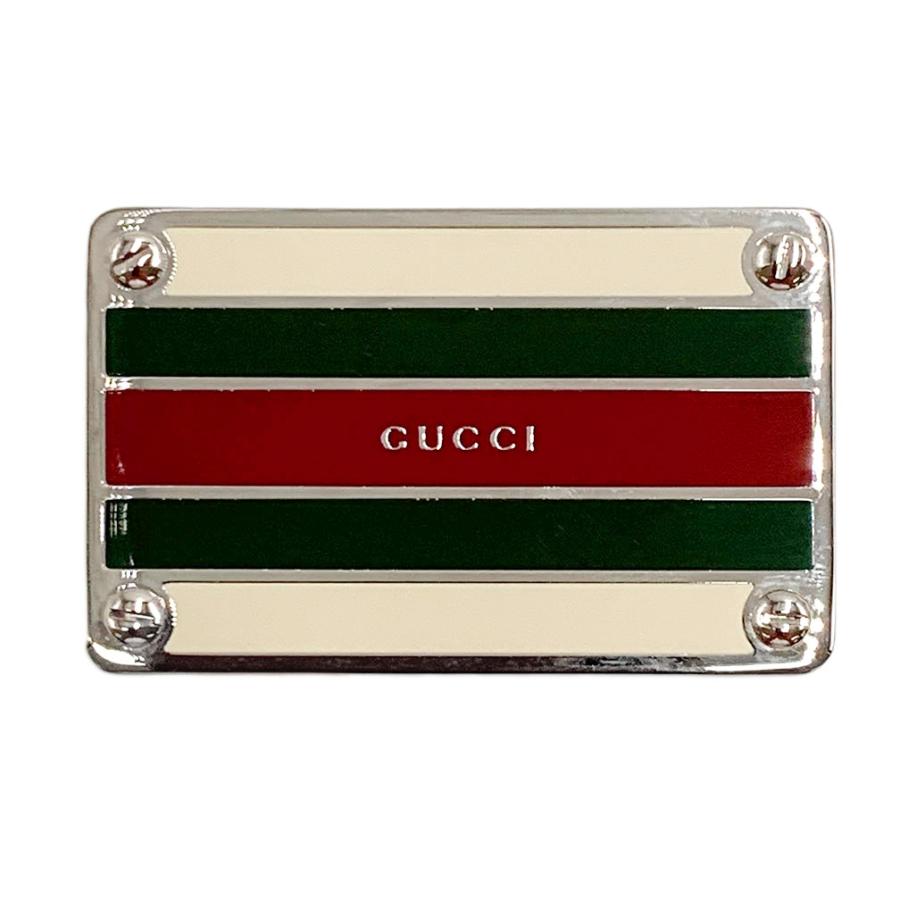 中古 グッチ 財布 GUCCI ステンレススチール シェリーライン ロゴ マネークリップ グリーンxレッド メンズ JJS02513