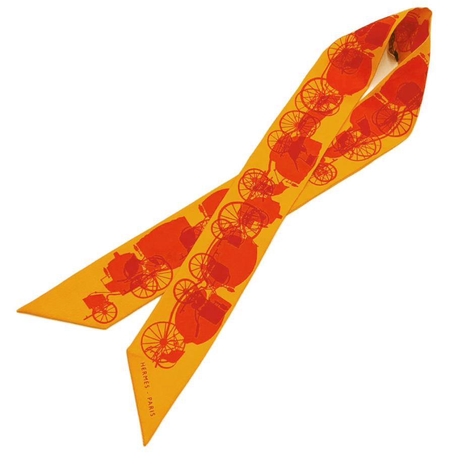 エルメス スカーフ シルク ツイリー 花柄 オレンジ JJS02047