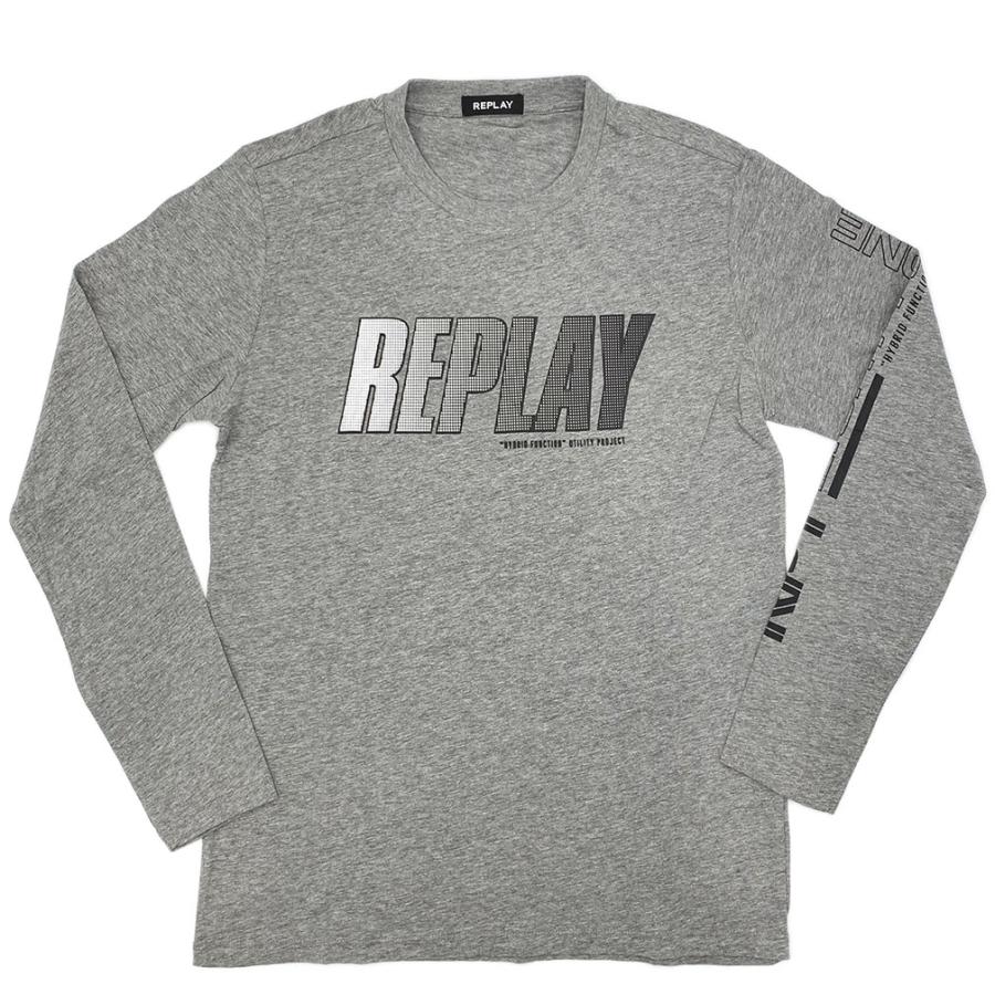 リプレイ Tシャツ M3492 REPLAY メンズ 長袖 丸首 ロゴ RPY EIGHTY ONE プリント ロングスリーブ グレー M.L サイズ  05015 アウトレット 新品